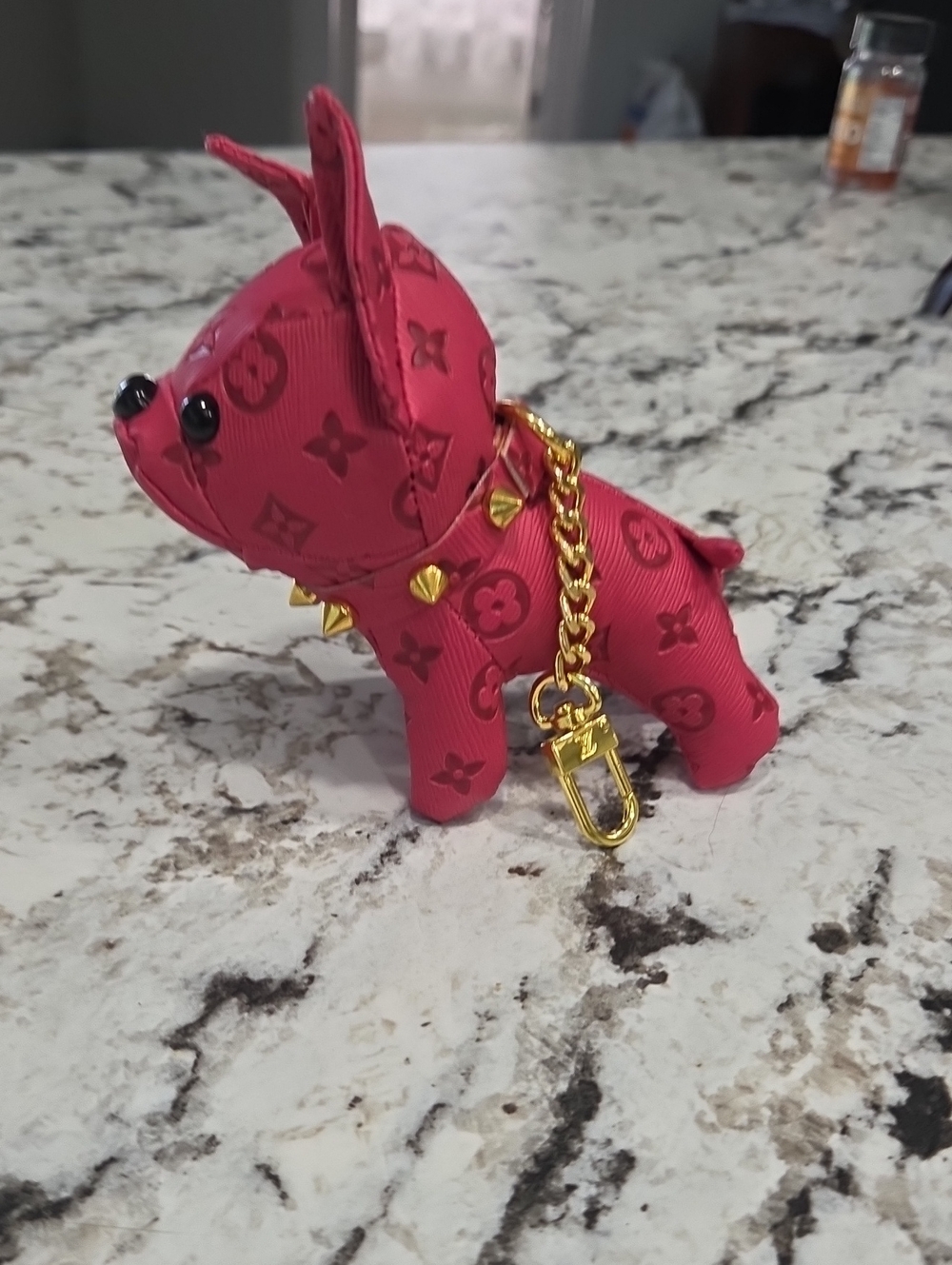 Pink Dog-Shaped Key & Bag Charm  Gold Chain